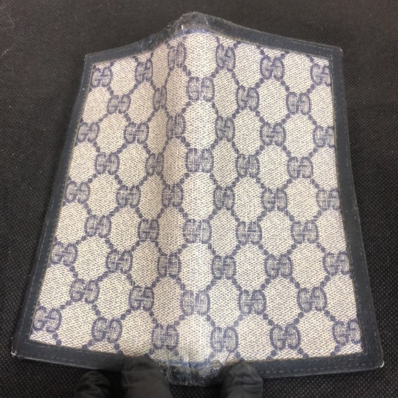 M GUCCI GG Web Navy Blue Grey Coated Canvas Leather Long Bifold Wallet Vintage - Picture 8 of 15